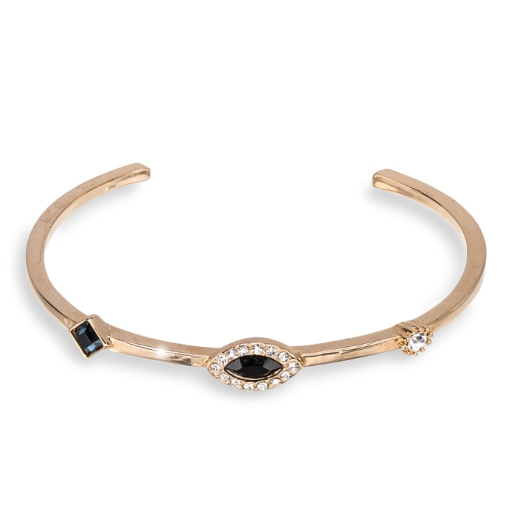 Gold Tone Open Cuff Bracelet with Black & Clear Crystal Accents – NWT
